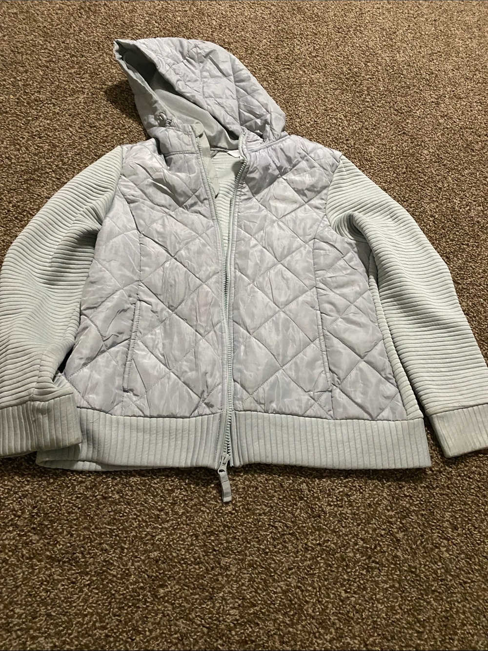 Quilted Hooded Kids Jacket in Light Gray